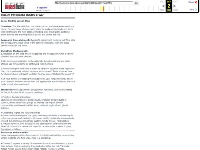 Student Travel in the Shadow of War Lesson Plan