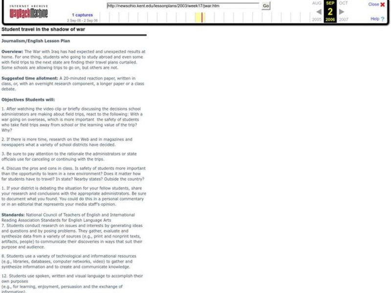 Student Travel in the Shadow of War Lesson Plan