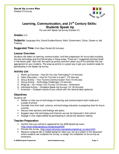 Students Speak Up Lesson Plan