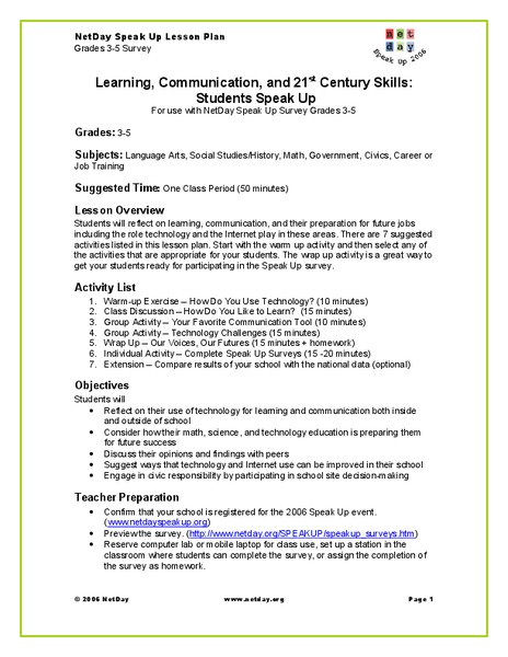 Students Speak Up Lesson Plan