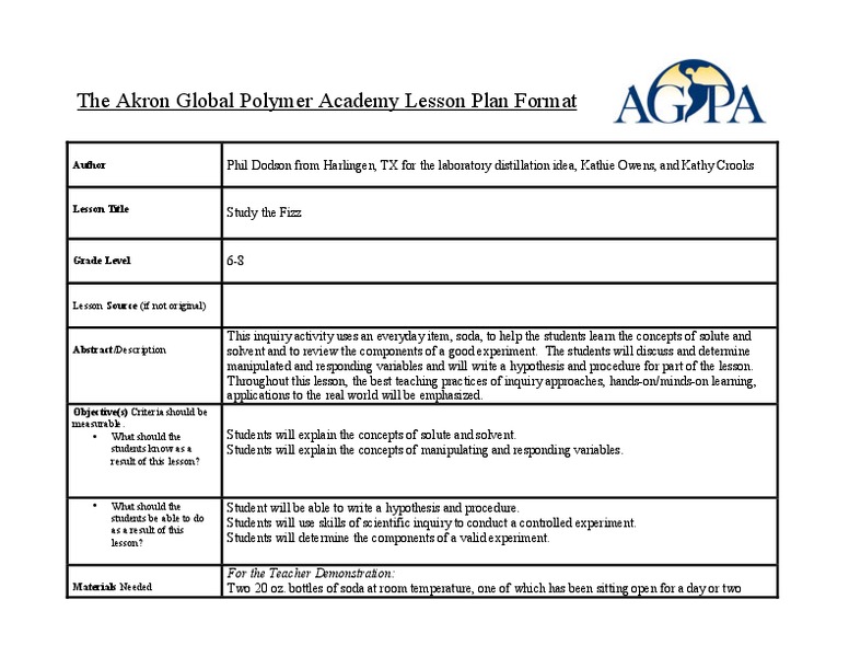 Study the Fizz Lesson Plan