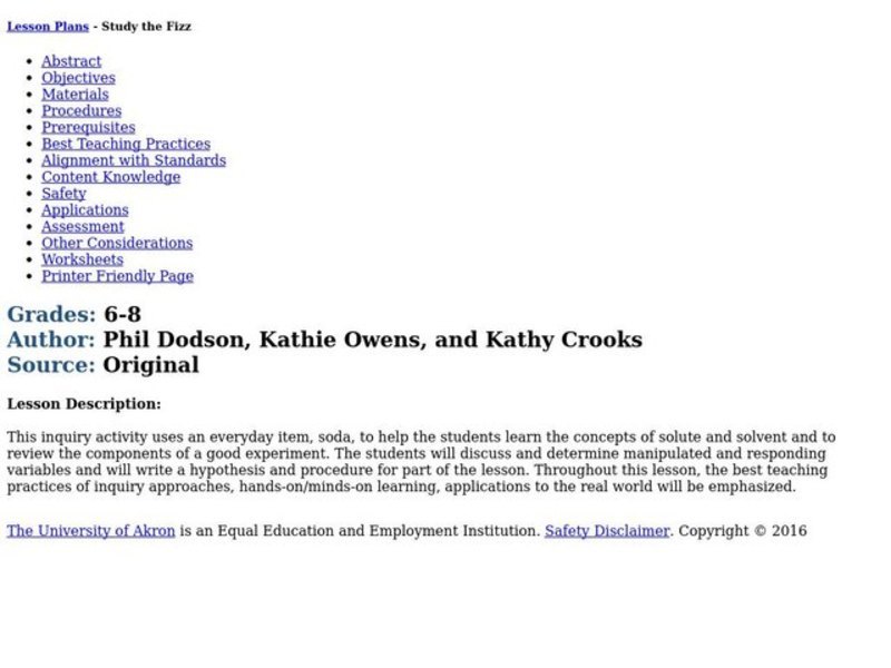 Study the Fizz Lesson Plan