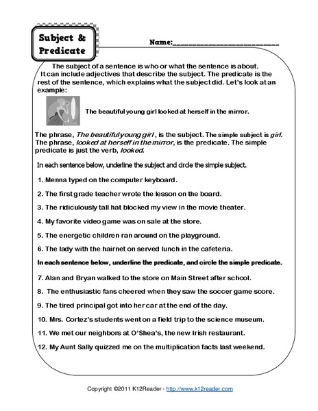 Subject and Predicate Worksheet