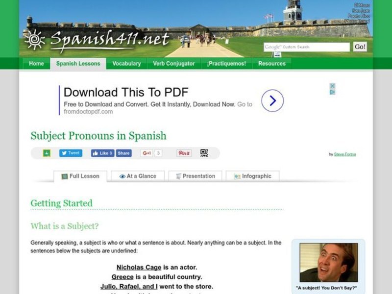 Subject Pronouns in Spanish Handout