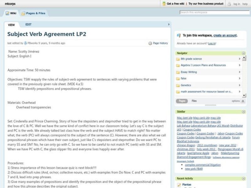 Subject Verb Agreement Lesson Plan