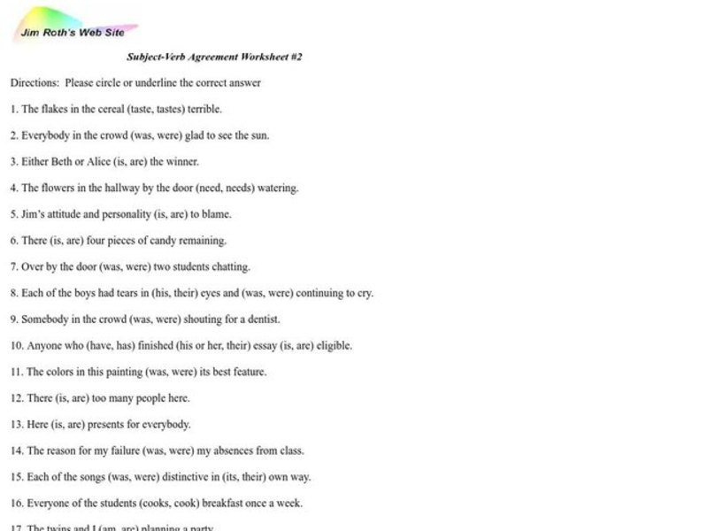 Subject Verb Agreement Worksheet