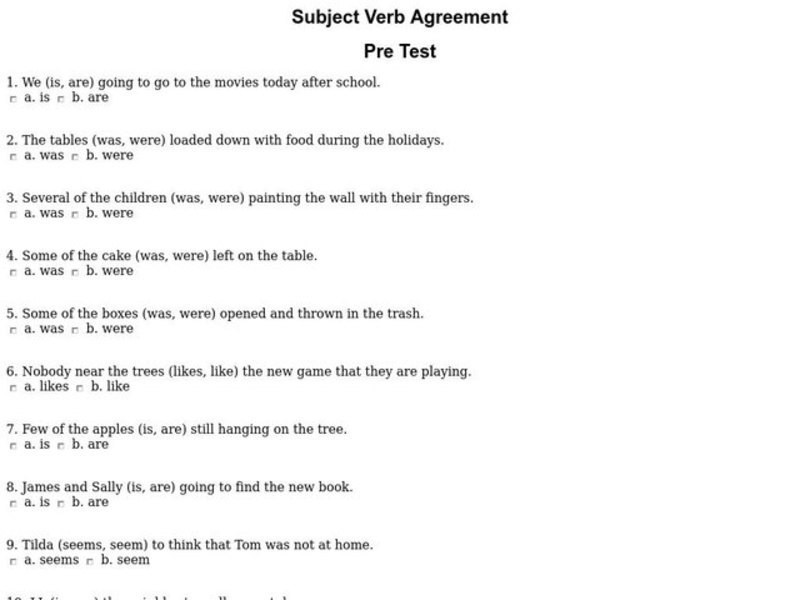 Subject Verb Agreement Worksheet