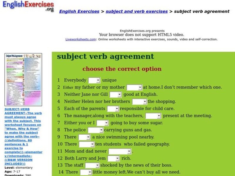 Subject Verb Agreement Interactive