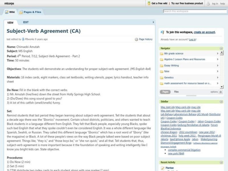 Subject-Verb Agreement Lesson Plan