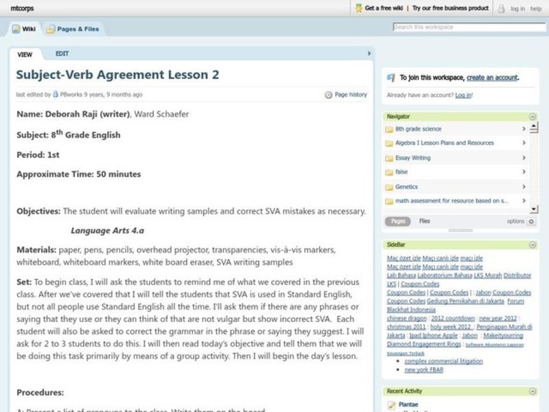 Subject-Verb Agreement Lesson Plan