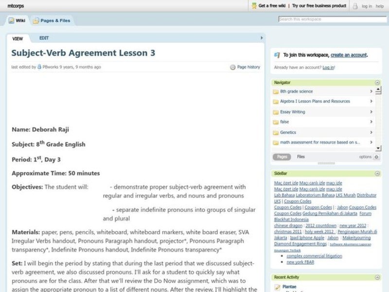 Subject-Verb Agreement Lesson Plan