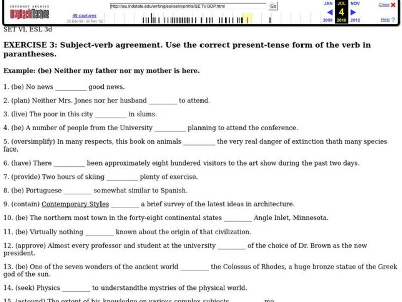 Subject-Verb Agreement Worksheet