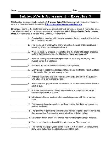 Subject-Verb Agreement Worksheet
