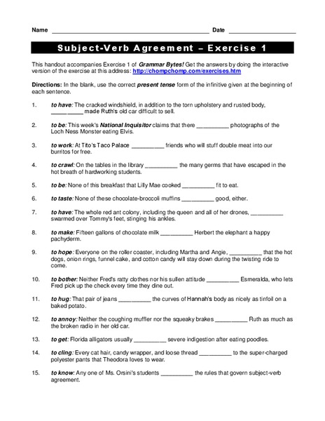 Subject-Verb Agreement Worksheet