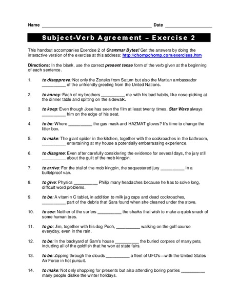 Subject-Verb Agreement Worksheet