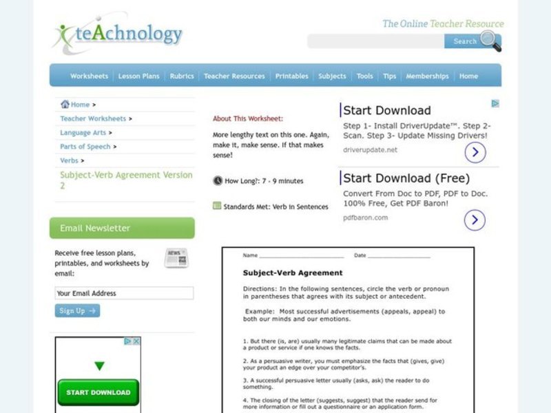 Subject-Verb Agreement Worksheet