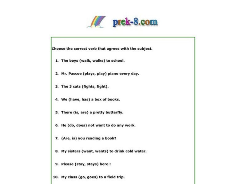 Subject-Verb Agreement Worksheet