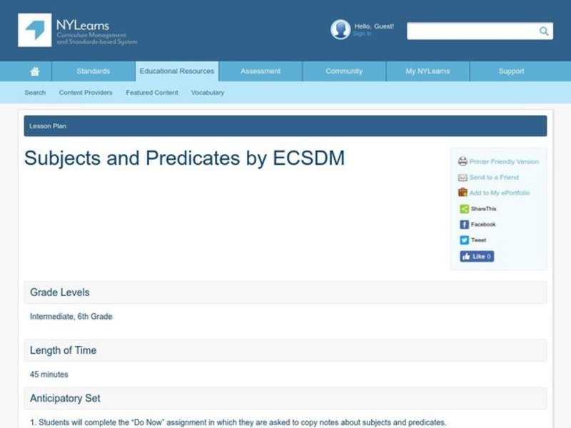 Subjects and Predicates Lesson Plan