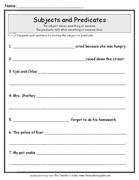 Subjects and Predicates Worksheet