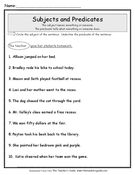 Subjects and Predicates Worksheet