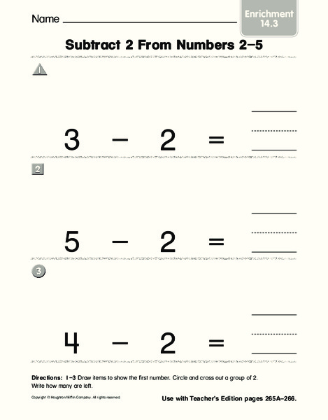 Subtract 2 From Numbers 2-5 Worksheet