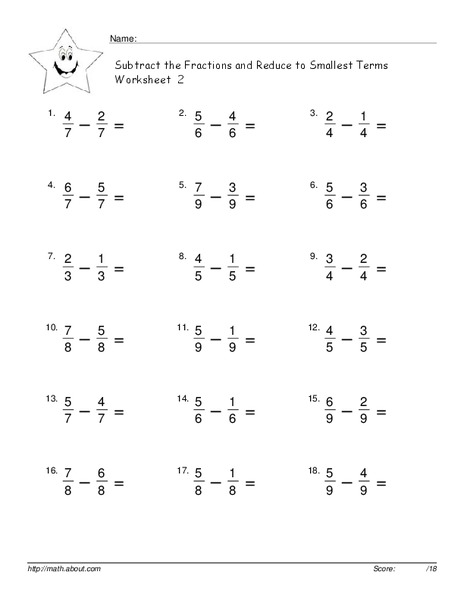 Subtract Fractions Worksheet