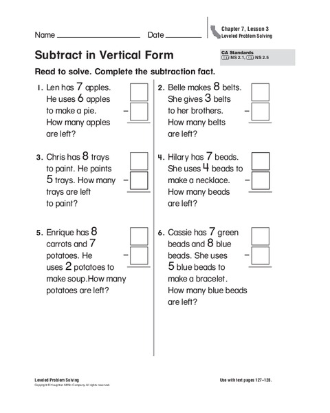 Subtract in Vertical Form Worksheet