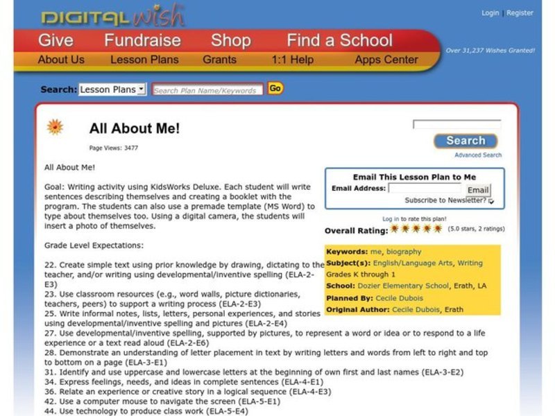 All About Me! Lesson Plan