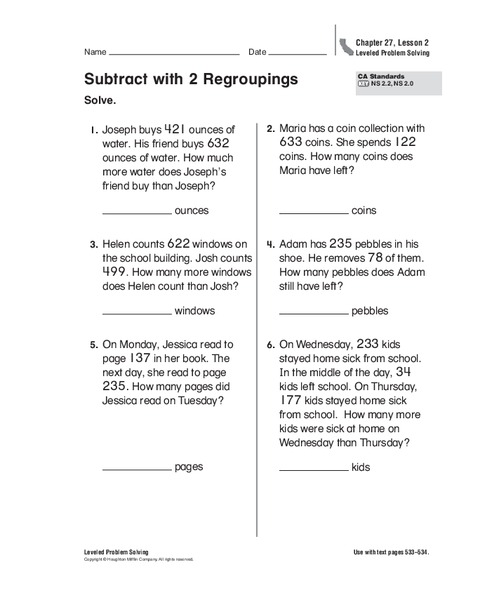 Subtract with 2 Regroupings Worksheet