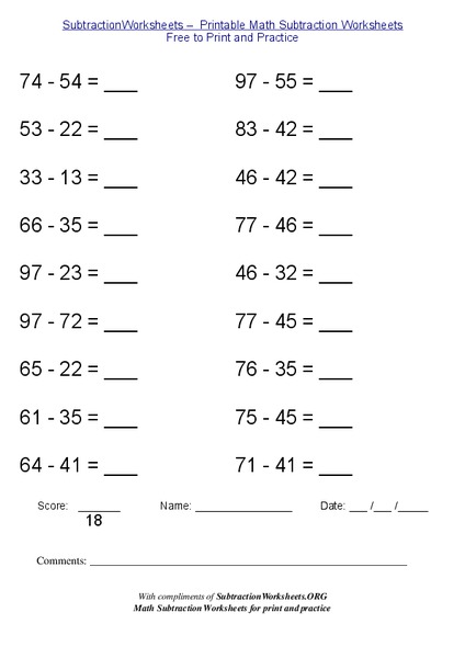 Subtracting 2-Digit Numbers #6 Worksheet