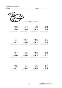 Subtracting Decimals Worksheet