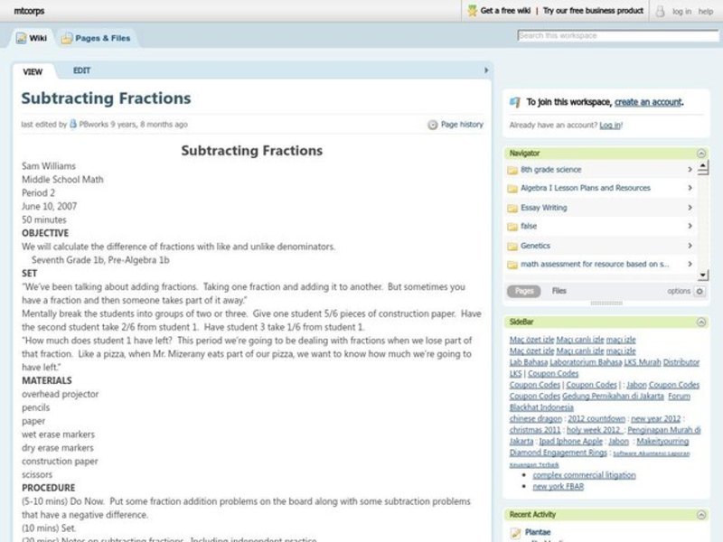 Subtracting Fractions Lesson Plan