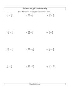 Subtracting Improper Fractions Worksheet