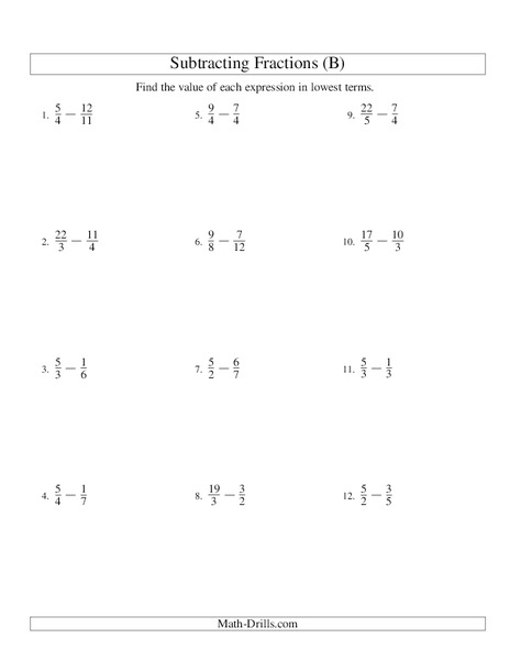 Subtracting Improper Fractions (2) Worksheet