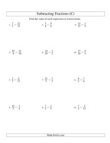 Subtracting Improper Fractions (3) Worksheet