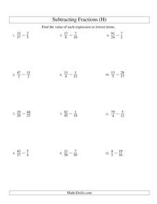 Subtracting Improper Fractions [8] Worksheet