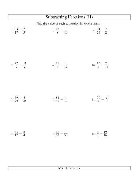Subtracting Improper Fractions [8] Worksheet