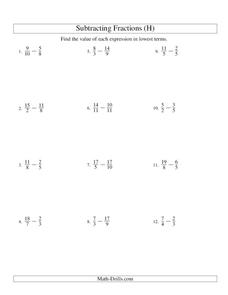 Subtracting Improper Fractions [8] Worksheet