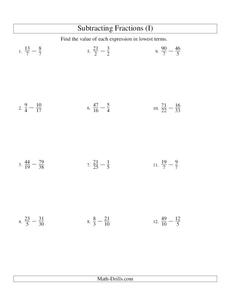Subtracting Improper Fractions [9] Worksheet