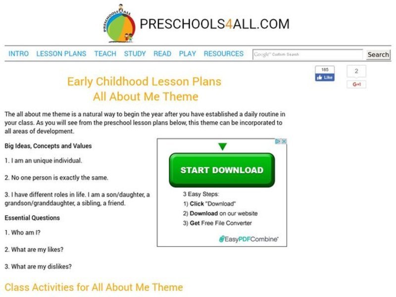 All About Me Lesson Plan