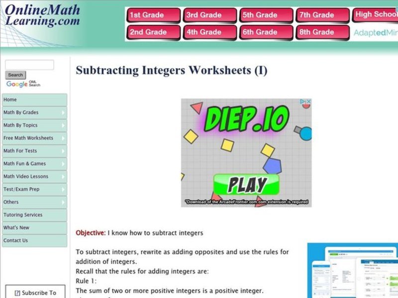 Subtracting Integers Interactive