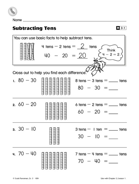 Subtracting Tens Worksheet