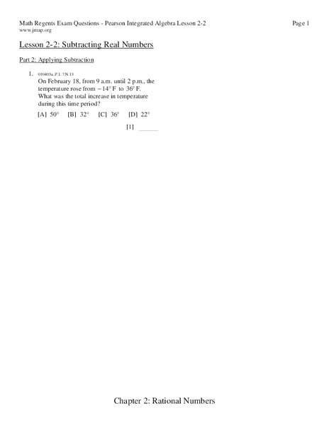 Subtracting Real Numbers Worksheet