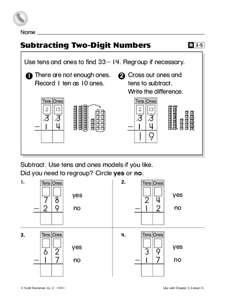 Subtracting Two-Digit Numbers Worksheet