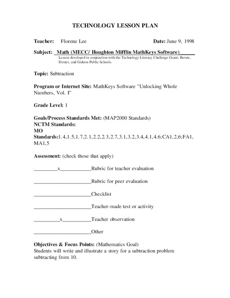 Subtraction Lesson Plan