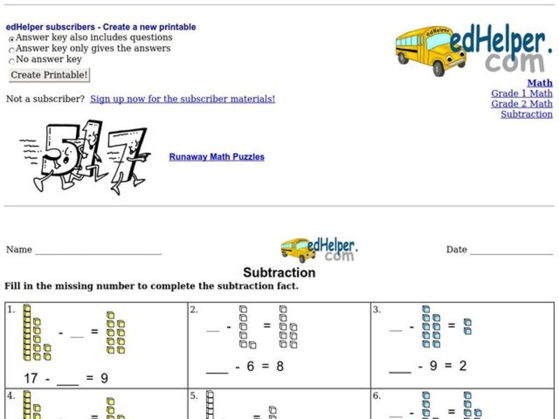 Subtraction Worksheet