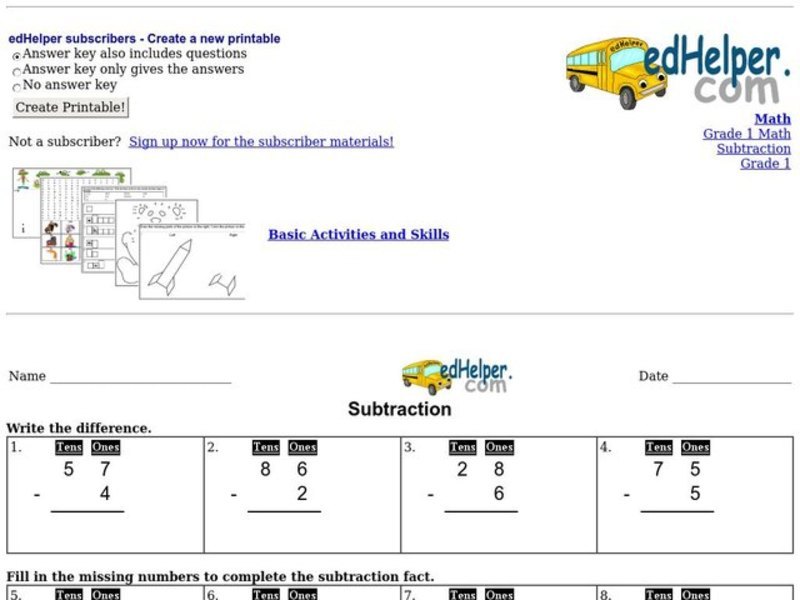 Subtraction Worksheet