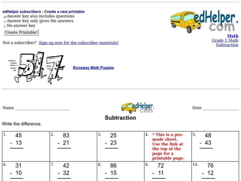 Subtraction Worksheet