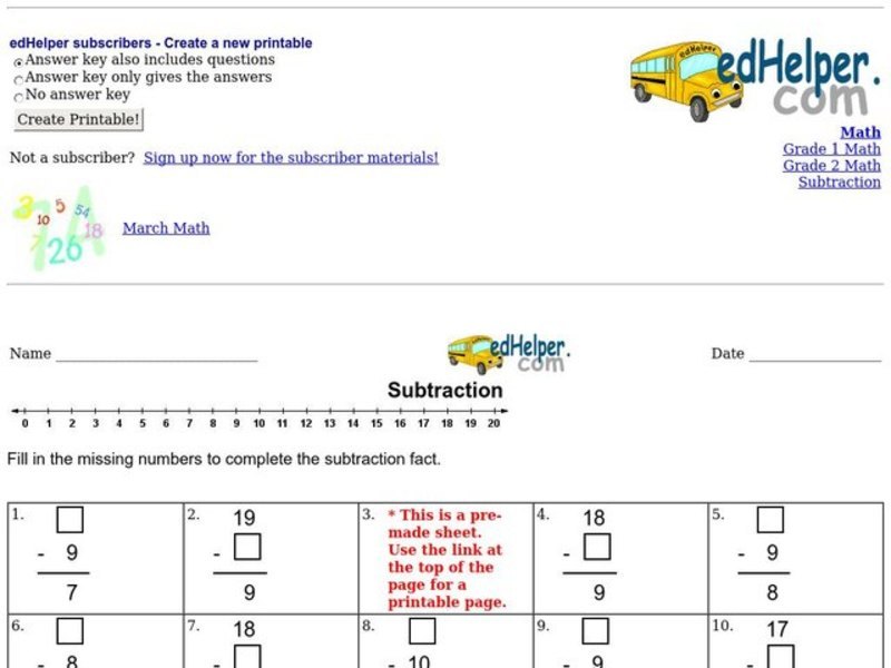Subtraction Worksheet
