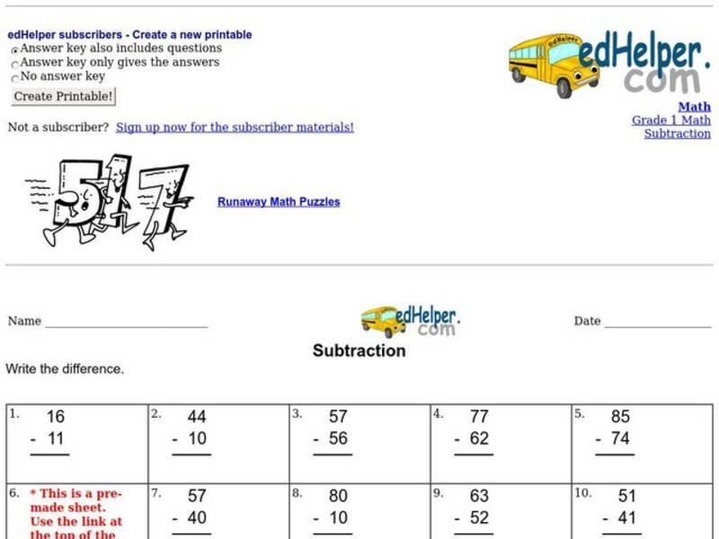 Subtraction Worksheet